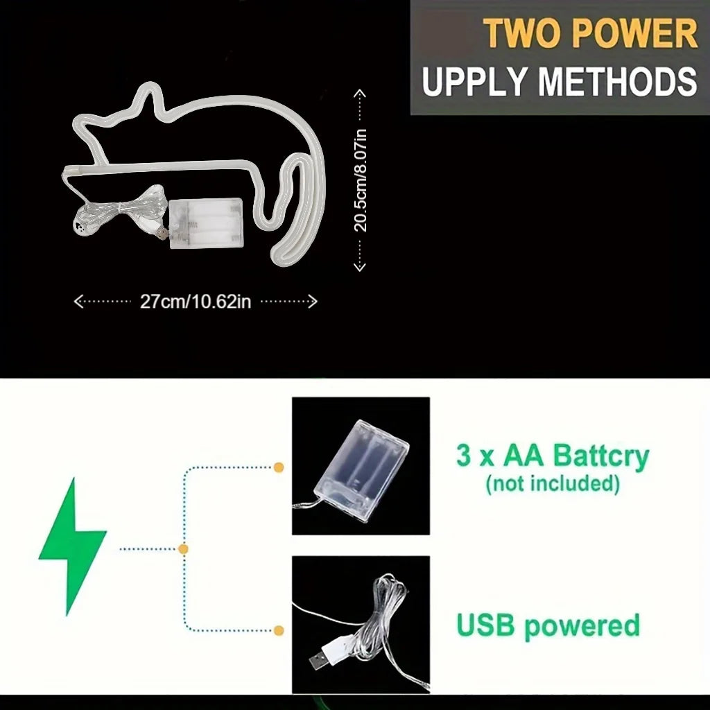 Veilleuse décorative chat, USB ou piles